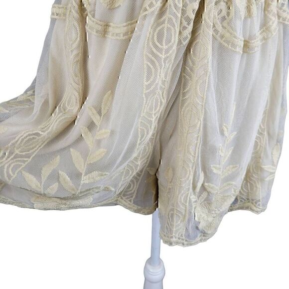 Alythea Sheer Embroidered Neutral Feminine Cottagecore Dress Shorts Romper - Picture 7 of 10